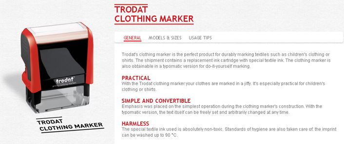 Looking for clothing and textile markers? The Trodat Clothing Marker is perfect for marking textiles and clothes. Find it at The EZ Custom Stamps Store.
